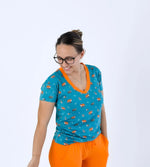 Critters | Short Sleeve Adult V Neck - Sleeve, Shoulder, Neck, Orange, Waist | Everetts Place