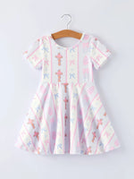 Rylee Faith Designs Cross Print Christening Girls Dress - 