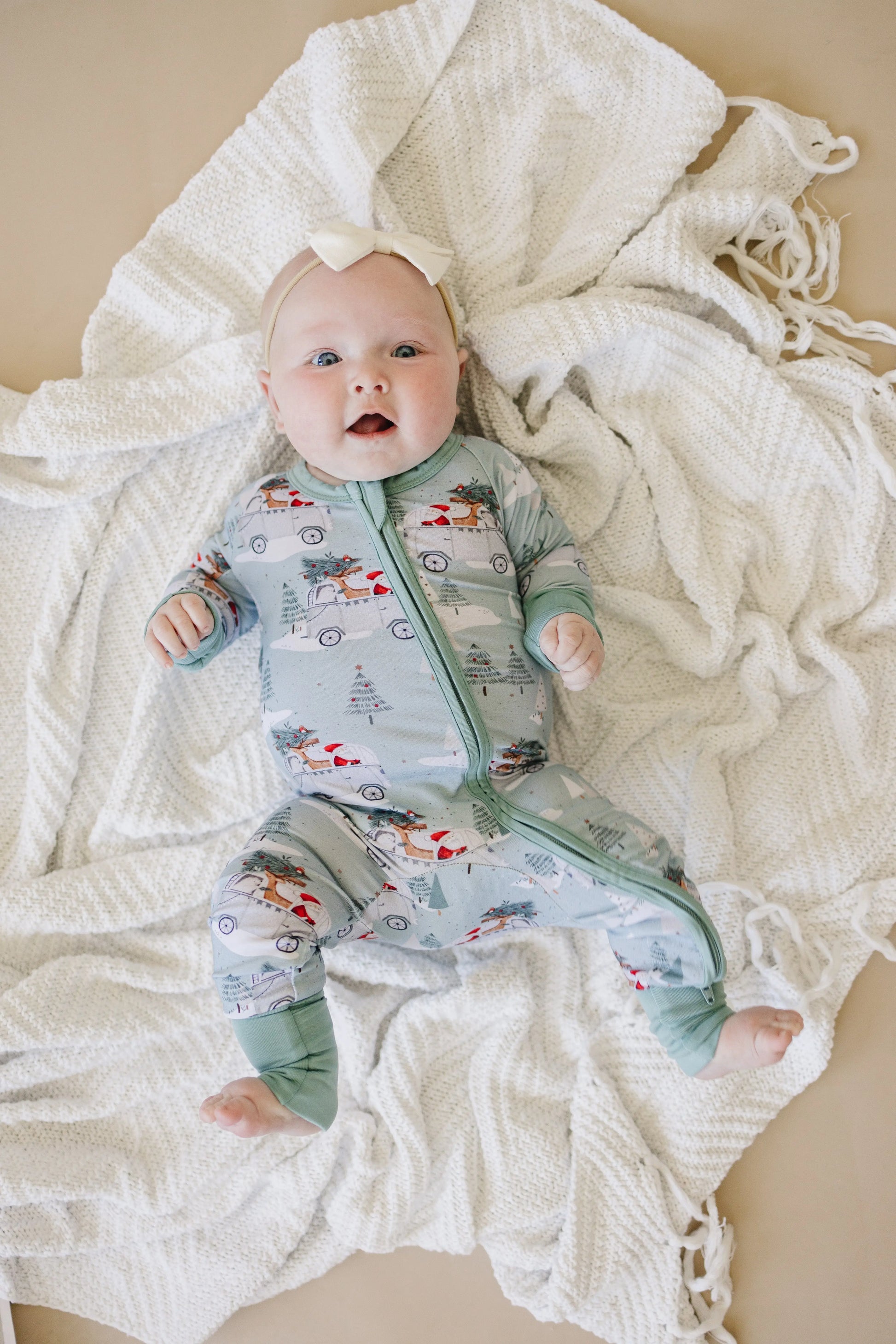 Little Joy Co. Cruisin to Christmas Bamboo Zippy Romper Festive Holiday - Apparel & Accessories > Clothing > Baby & Toddler Clothing > Baby One-Pieces