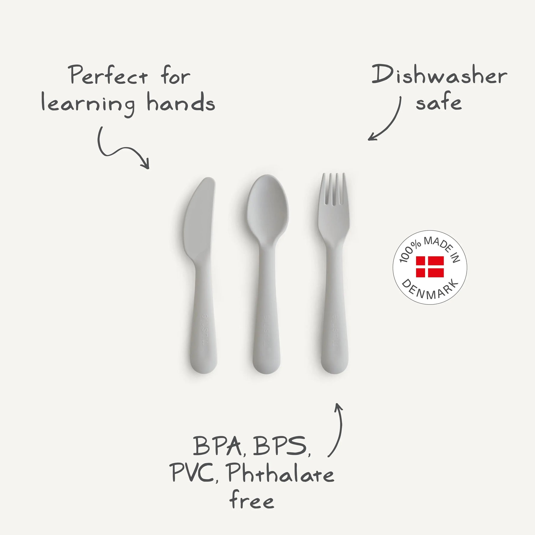 Mushie Kids Dinnerware Cutlery Set BPA Free Plastic Fork Spoon Knife Dishwasher Safe Made in Denmark - Baby & Toddler > Nursing & Feeding > Baby & Toddler Food Dinnerware