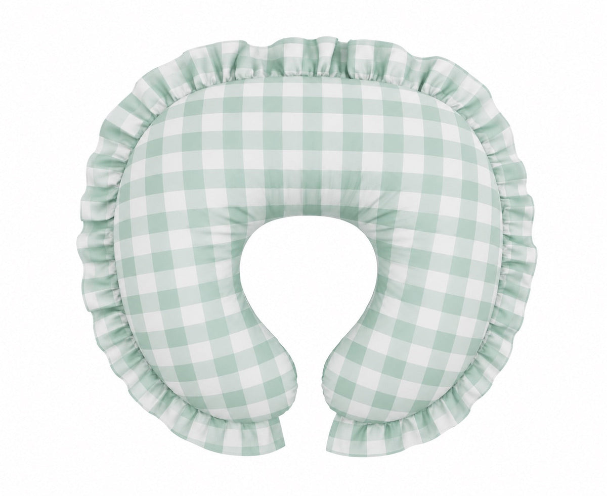 Light Green Checkered Ruffle Nursing Pillow Cover by Little Mae & Co
