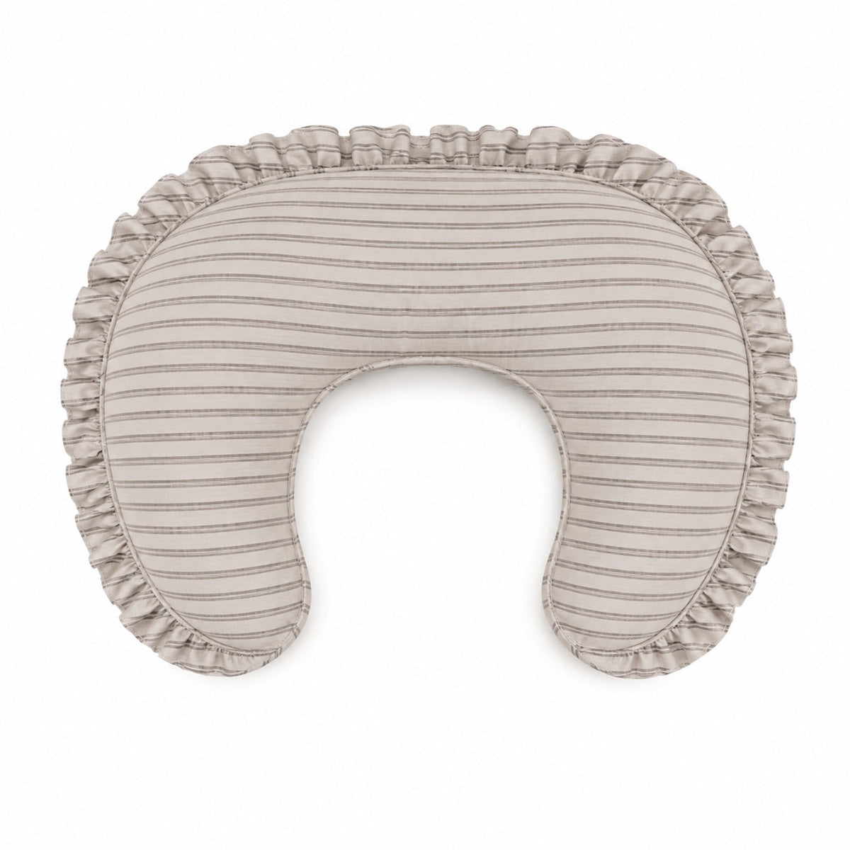 Grey Ivory Stripe Ruffle Nursing Pillow Cover by Little Mae & Co