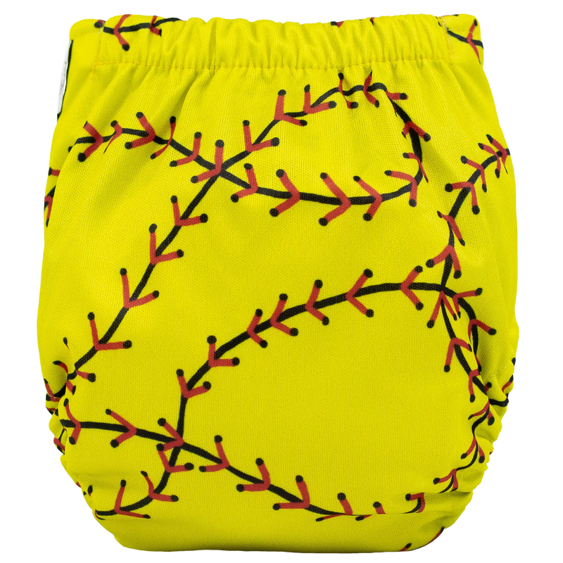 Tiny Tushies Newborn AIO cloth diaper with baseball seam pattern.