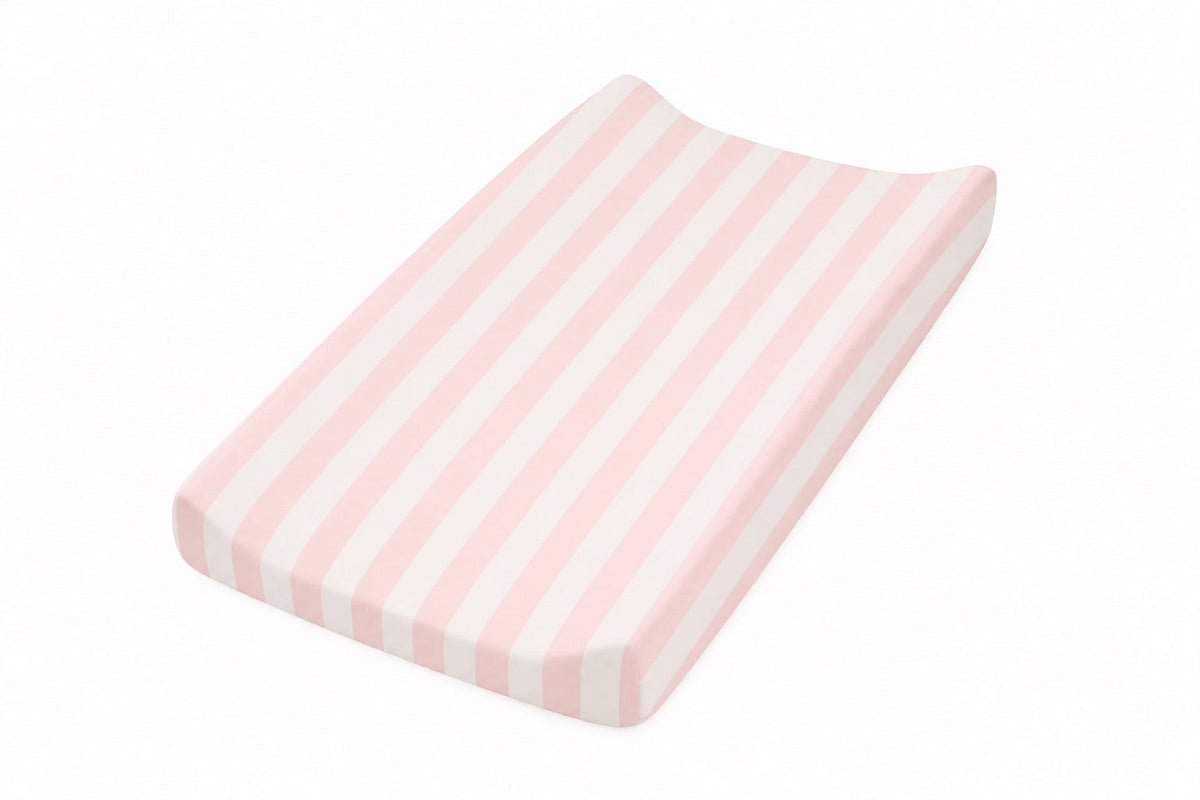 Pink White Stripe Changing Pad Cover by Little Mae & Co