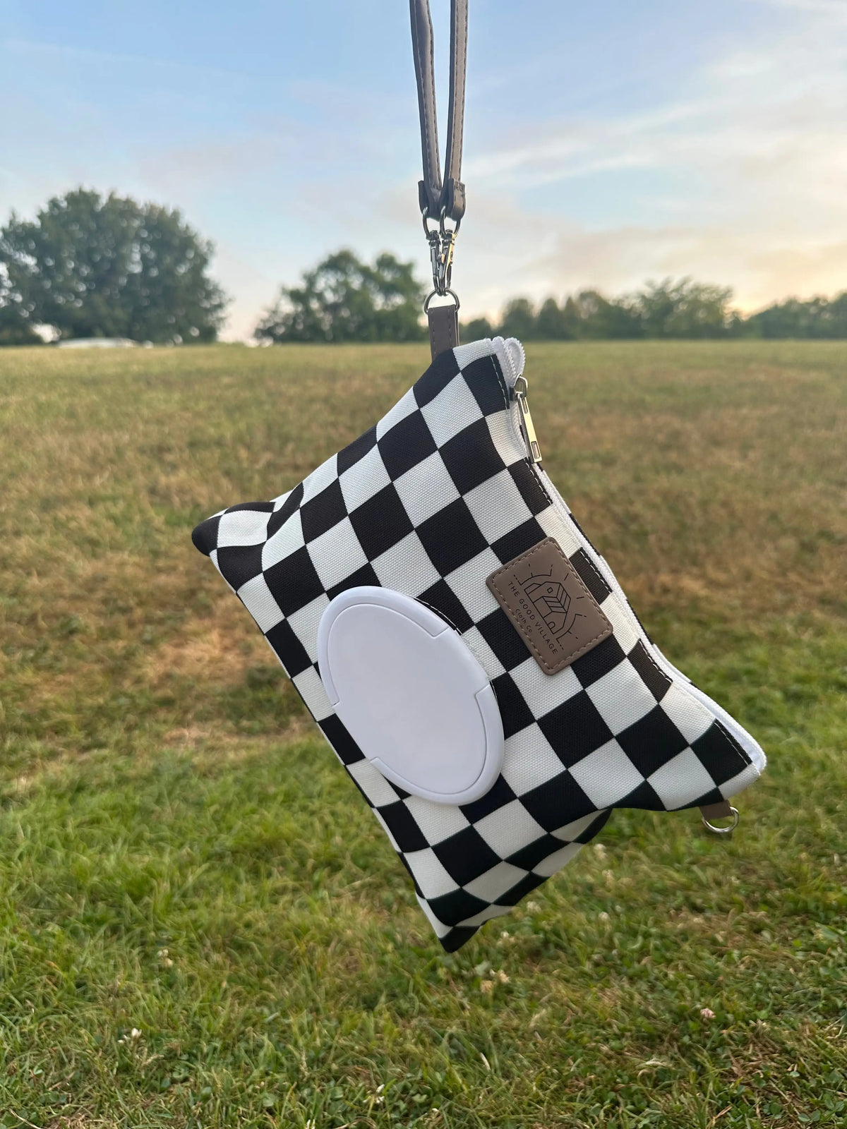Wipes Clutch Black Check Diaper Wet Bag With Adjustable Lanyard The Good Village Cloth Co. 
