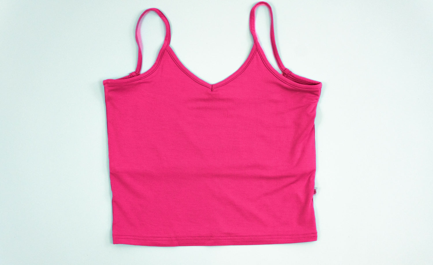 Hibiscus-print adult camisole with spaghetti straps and a slightly cropped length