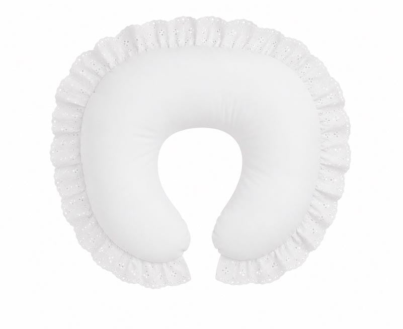 White nursing pillow cover with a ruffle trim edge