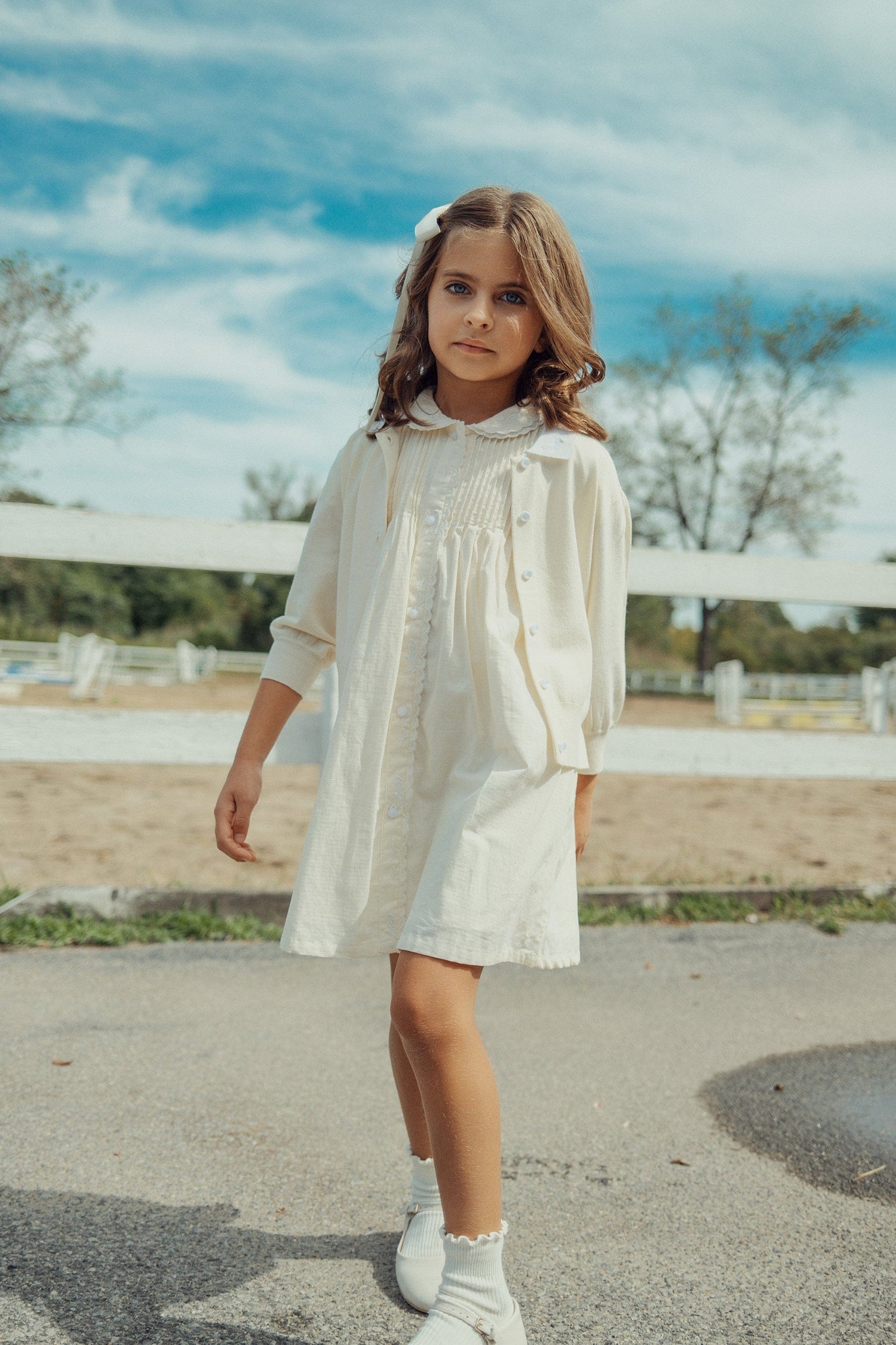 KIPP Collection Short Sleeve Collared Dress with Pearlized Button for Girls