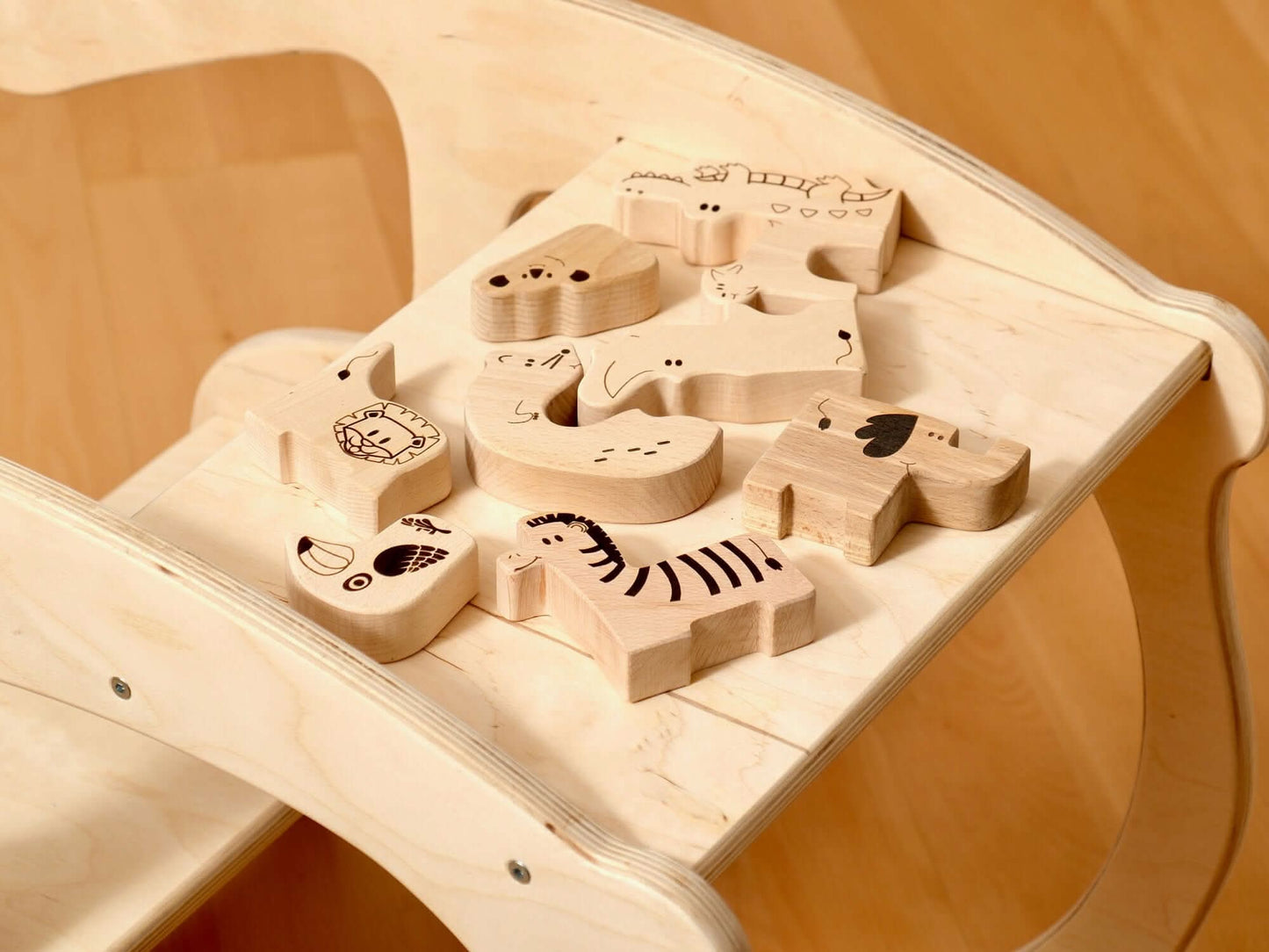 Montessori Wooden Safari Animal Puzzle Box For Toddlers Kidodido Everetts Place: Online Boutique
