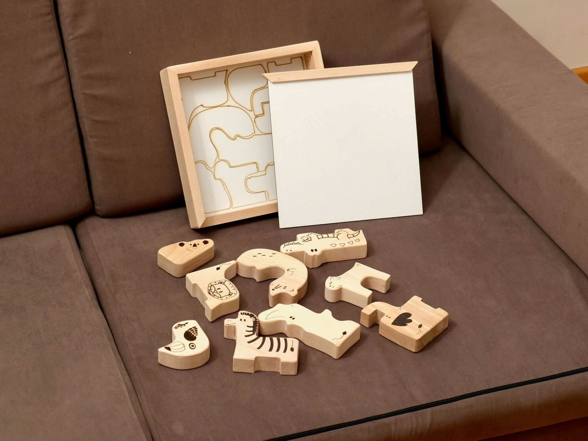 Montessori Wooden Safari Animal Puzzle Box For Toddlers Kidodido Everetts Place: Online Boutique