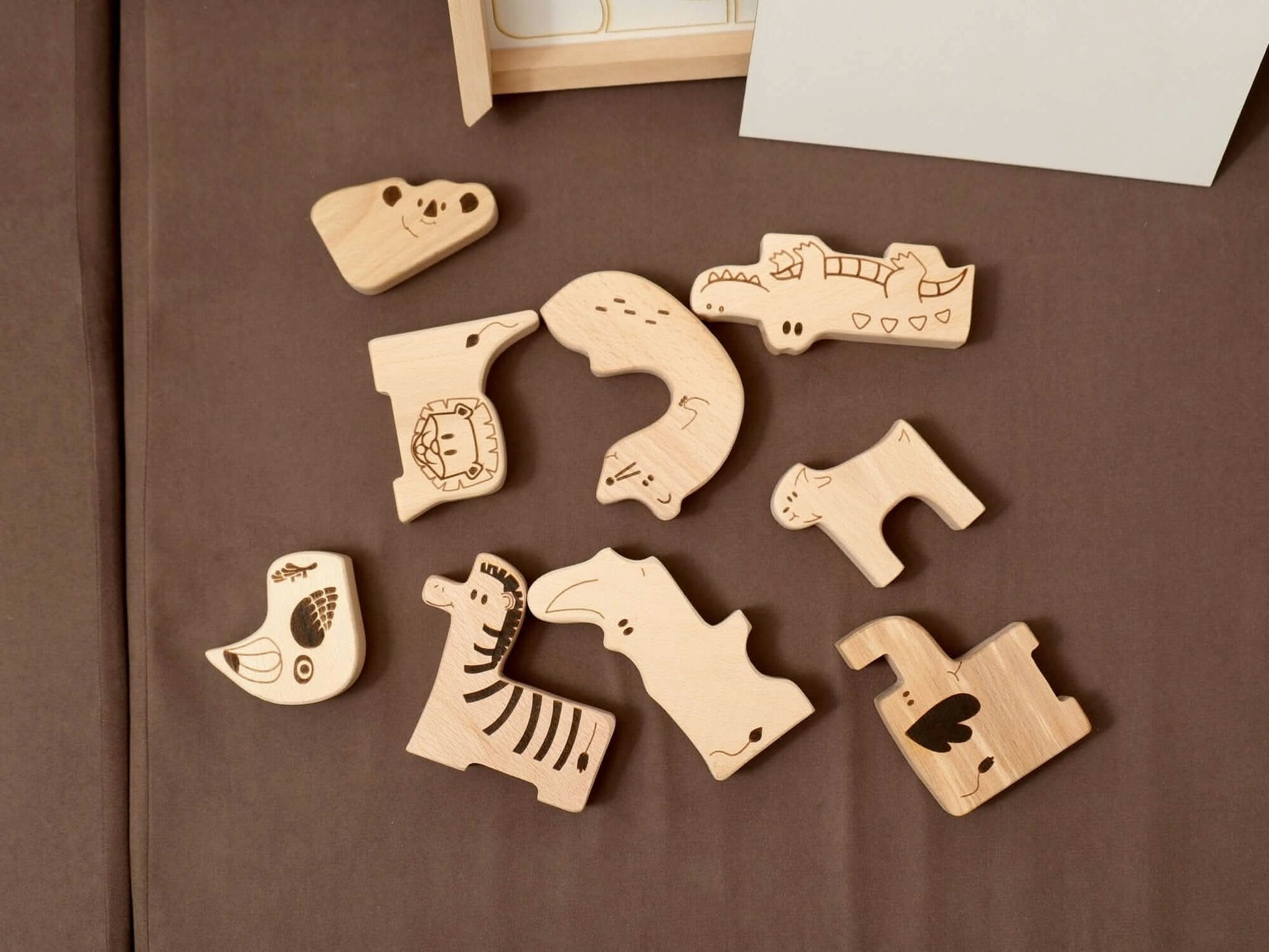 Montessori Wooden Safari Animal Puzzle Box For Toddlers Kidodido Everetts Place: Online Boutique