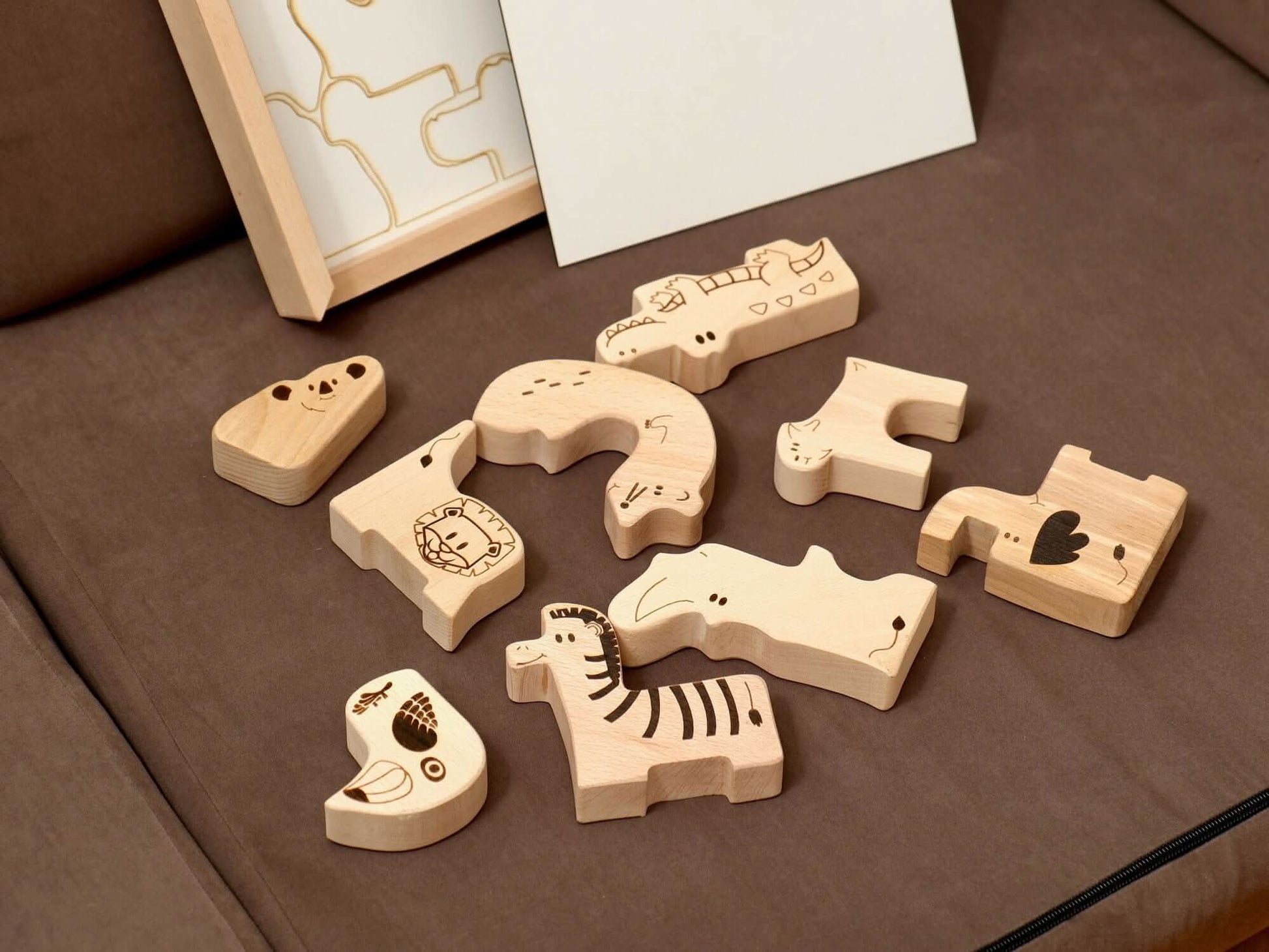 Montessori Wooden Safari Animal Puzzle Box For Toddlers Kidodido Everetts Place: Online Boutique