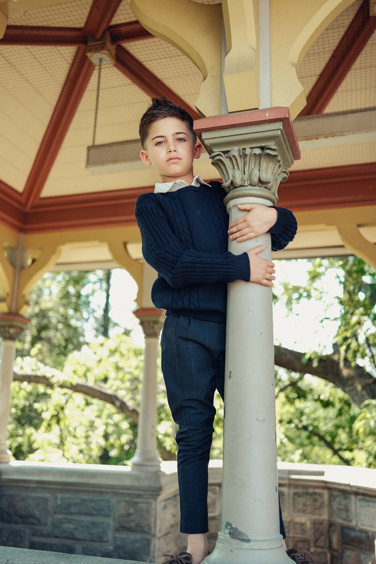 Elliot Tartan Slim Stretch Pants - Navy by Shop Cottier (view 2 of 3)