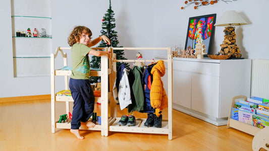 Montessori Wooden Wardrobe Set for Kids Clothing Organizer Kidodido Everetts Place: Online Boutique