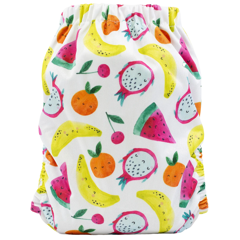 Slim Fit AIO Cloth Diaper with colorful fruit print design.