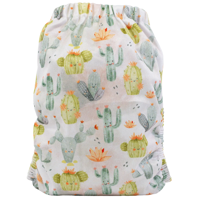 Slim Fit Pocket Cloth Diaper with cactus print for babies 8-40 lbs.