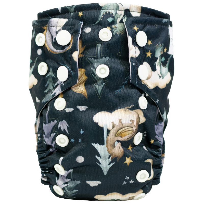 Tiny Tushies Newborn AIO Cloth Diaper with celestial print and snaps.