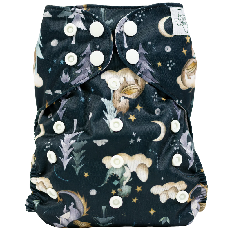Slim Fit Pocket Cloth Diaper with adjustable snaps and celestial print.
