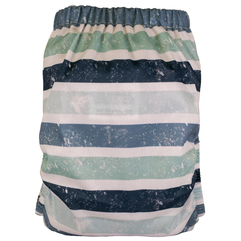 Slim Fit AIO Cloth Diaper with striped pattern, athletic wicking jersey, and tummy panel.