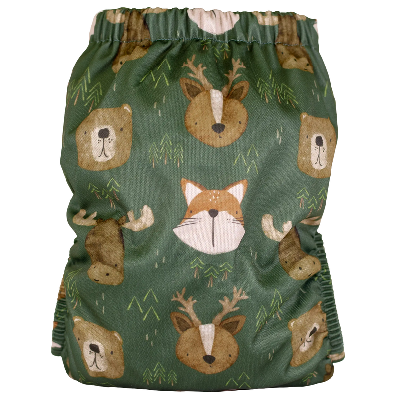 Slim Fit Pocket Cloth Diaper with animal print design on green background.