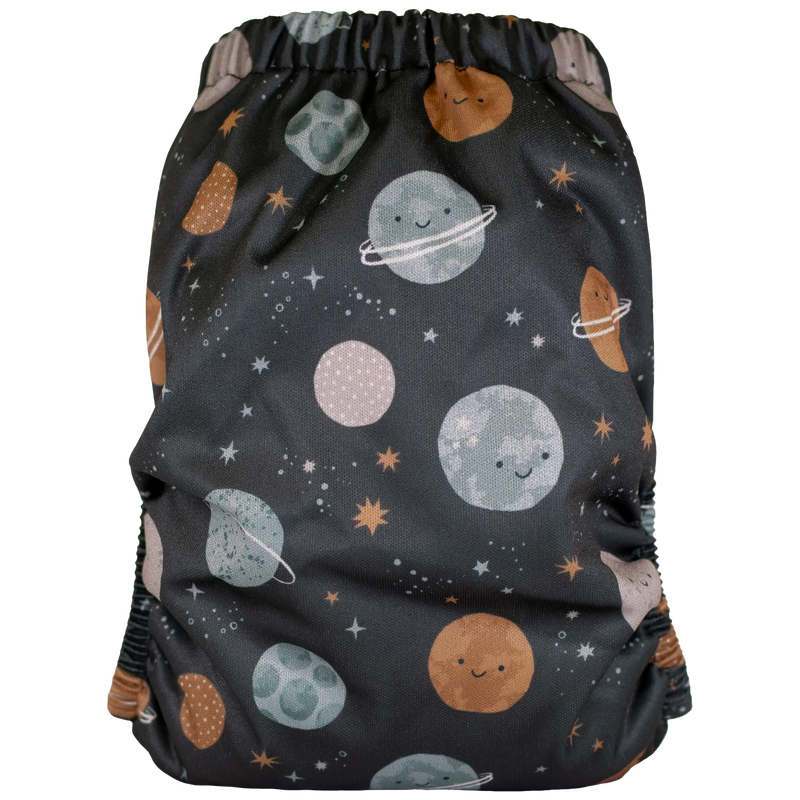 Slim Fit Pocket Cloth Diaper with space-themed design, suitable for 8-40 lbs.