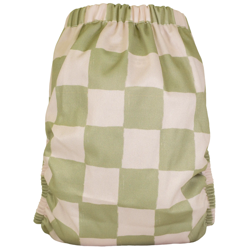 Slim Fit Pocket Cloth Diaper with green and white checkered design.