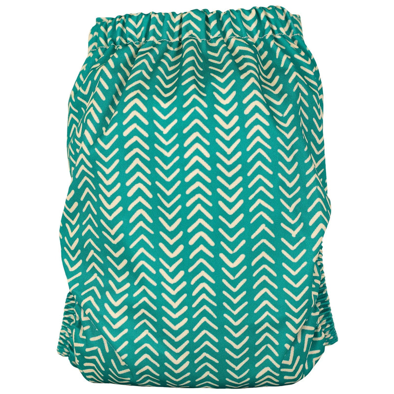 Slim Fit Pocket Cloth Diaper with teal and white chevron pattern, adjustable for 8-40 lbs.