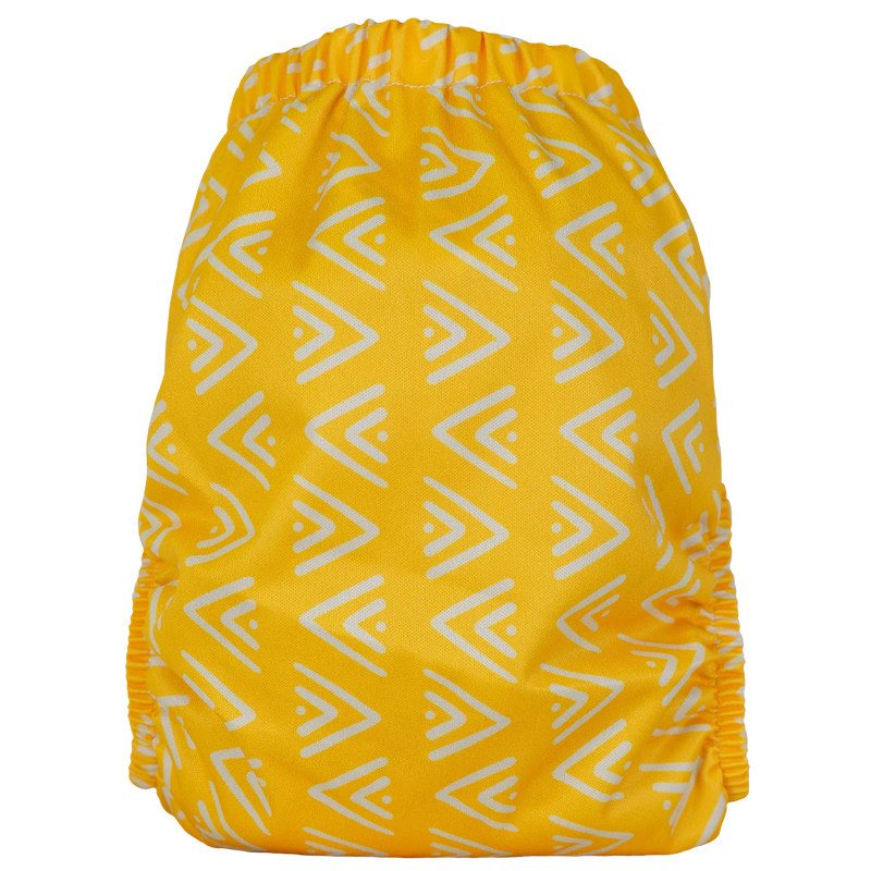 Slim Fit Pocket Cloth Diaper with yellow geometric print, ideal for 8-40lbs babies.