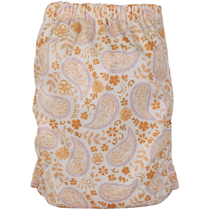 Slim Fit AIO Cloth Diaper with paisley pattern and floral design.