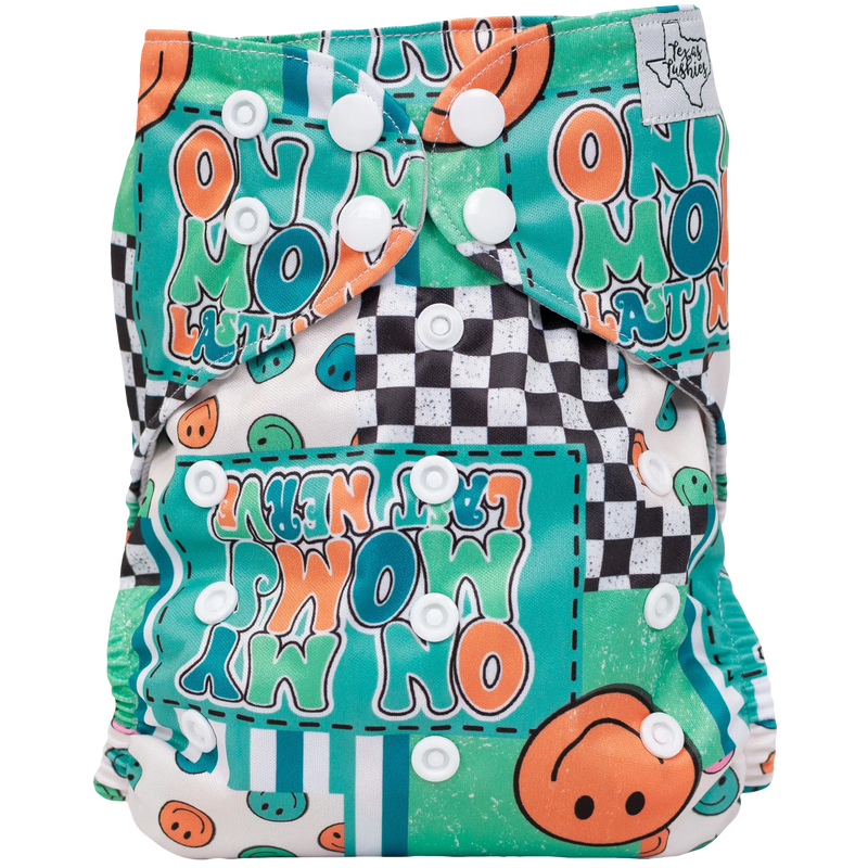 Slim Fit Pocket Cloth Diaper with colorful pattern and adjustable snaps.