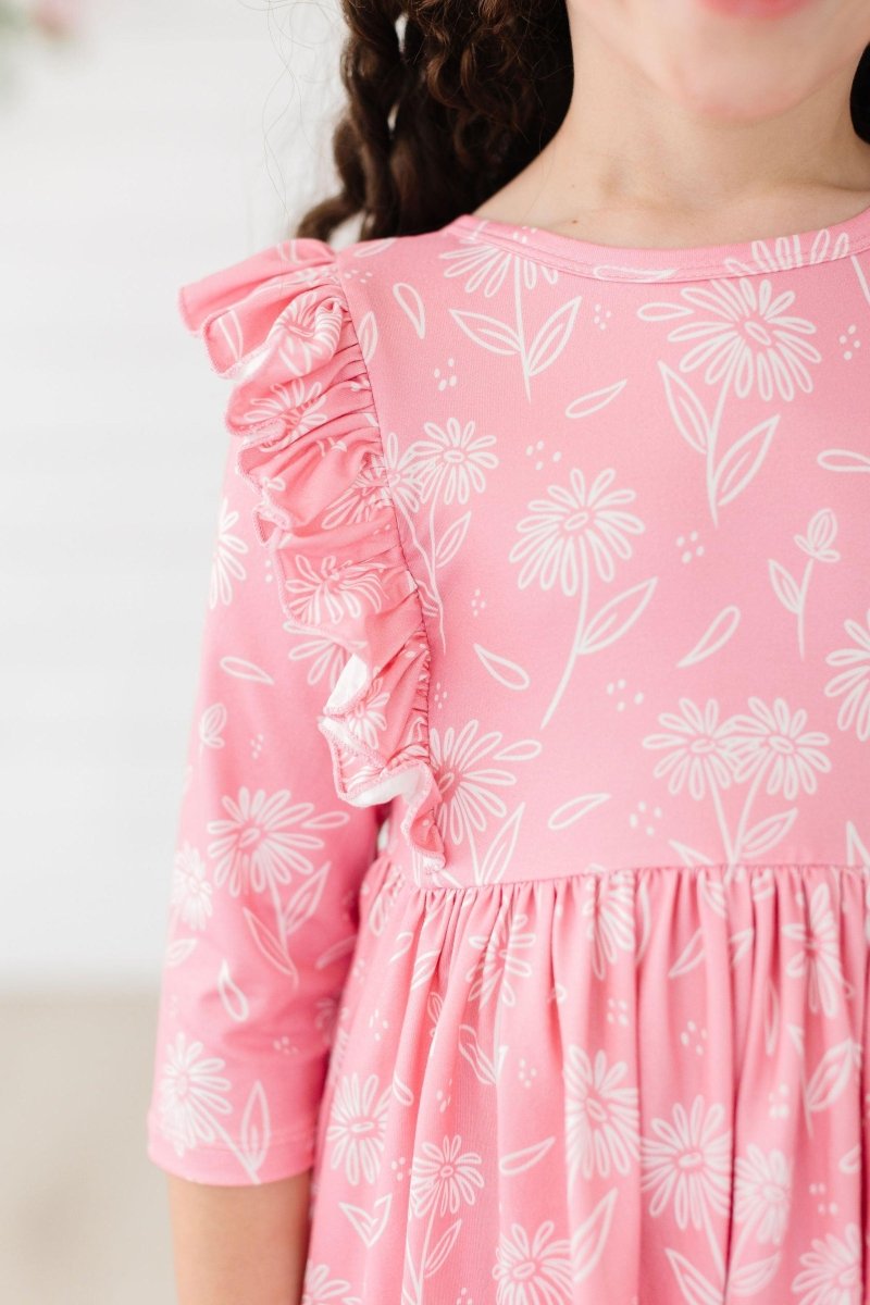 Mila & Rose ® Dahlia Doodles Three Quarter Sleeve Ruffle Twirl Dress - Everetts Place Boutique - 