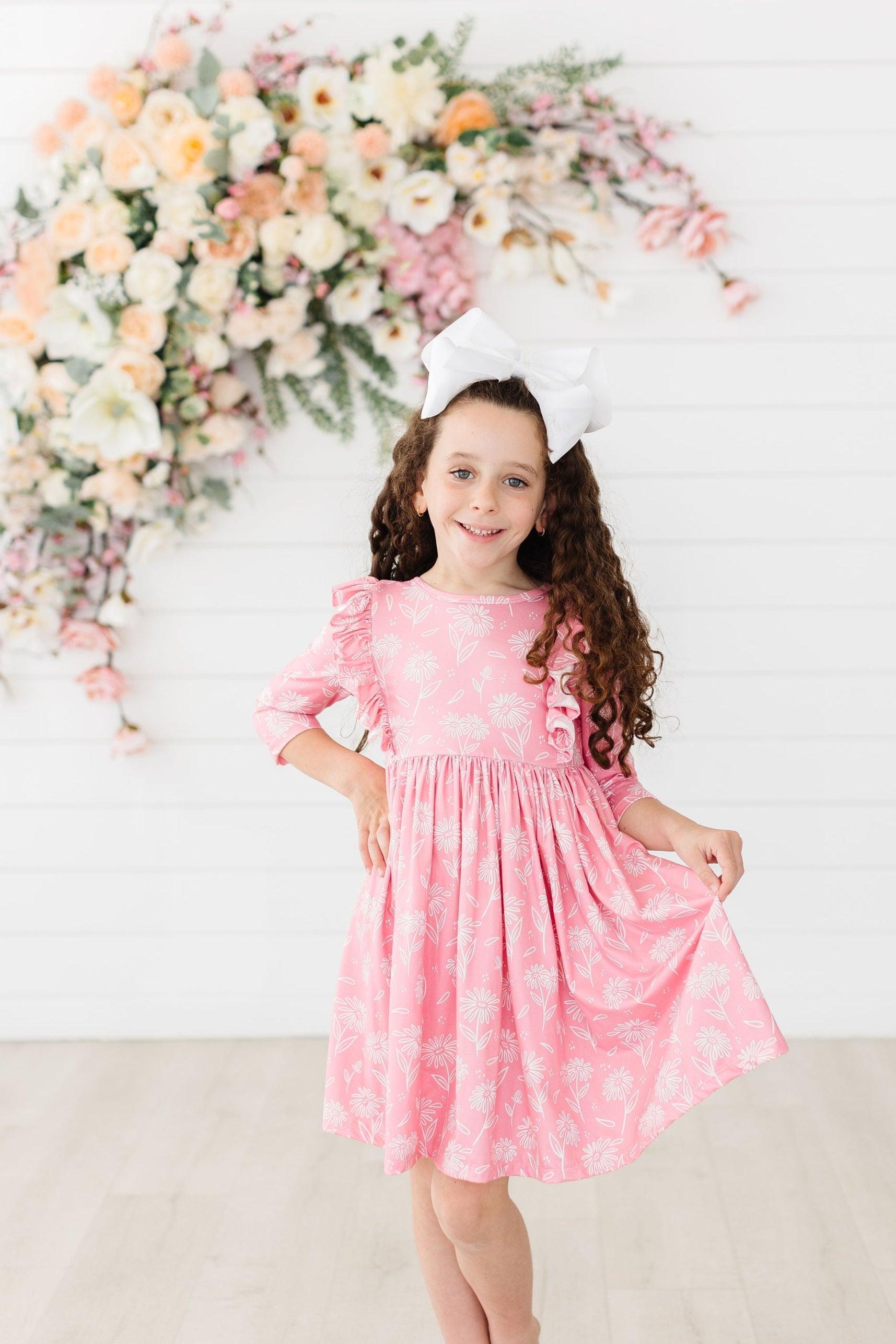 Dahlia Doodles Three Quarter Sleeve Ruffle Twirl Dress Mila & Rose ® Everetts Place: Online Boutique