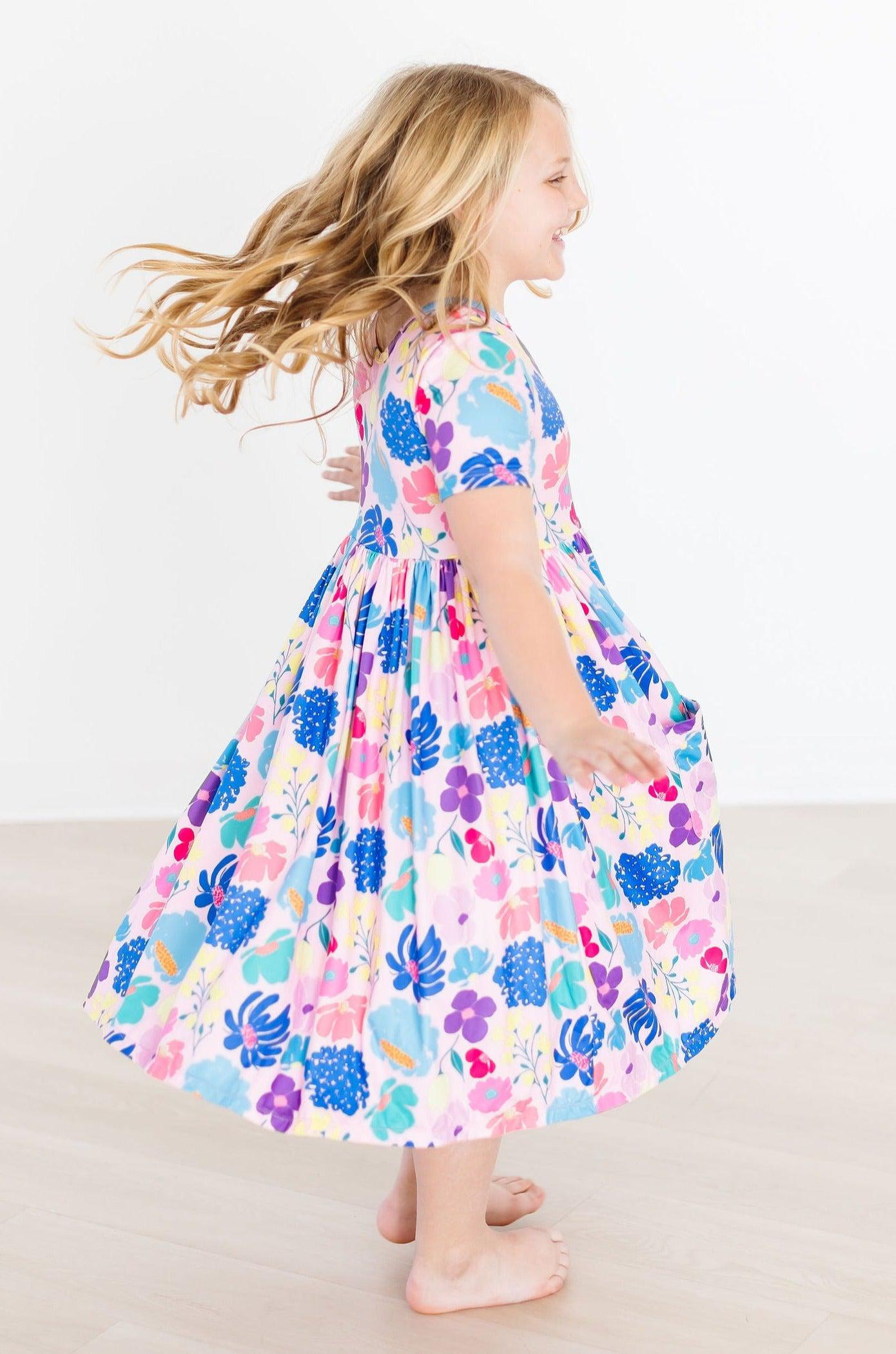 Dahlia Dreams Short Sleeve Pocket Twirl Dress For Girls Mila & Rose ® Everetts Place: Online Boutique