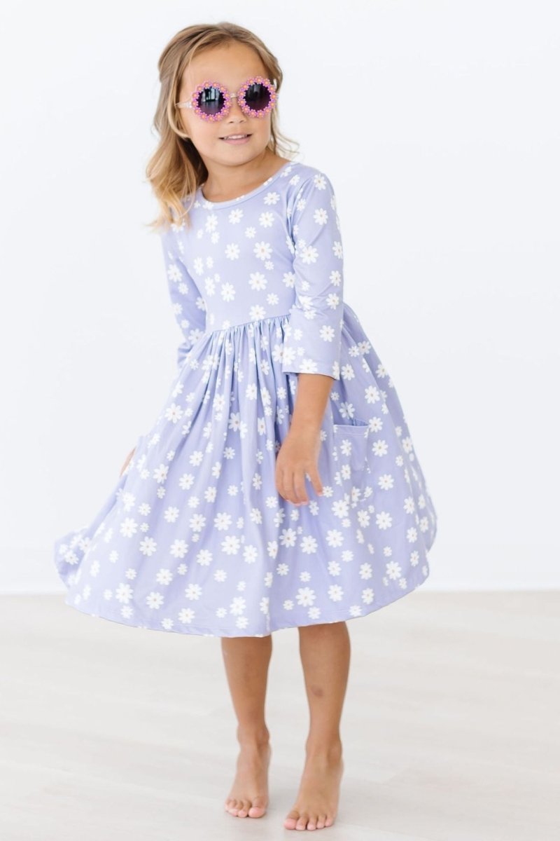 Mila & Rose ® Dainty Daisies Three Quarter Sleeve Pocket Twirl Dress - Everetts Place Boutique - 