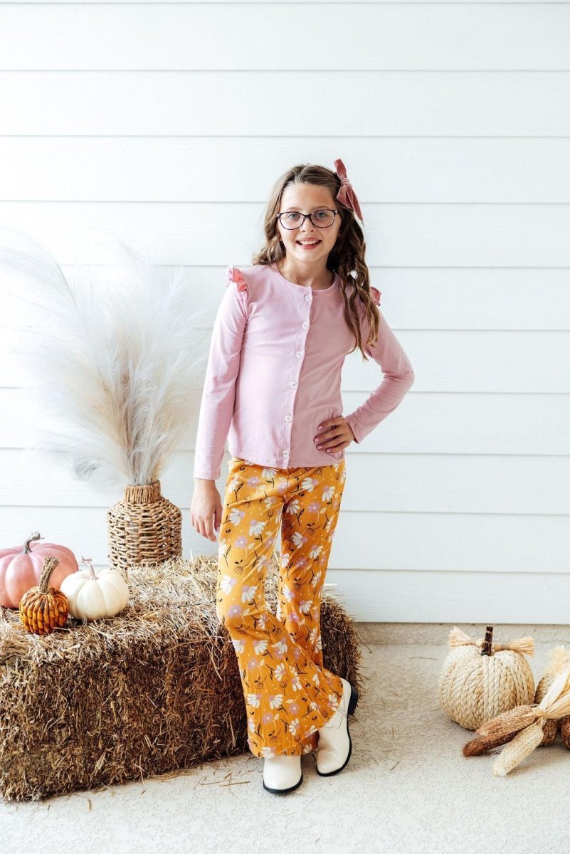 Mila & Rose ® Dandelions In Fall Ribbed Velvet Bells For Girls Outfit - Everetts Place Boutique - 