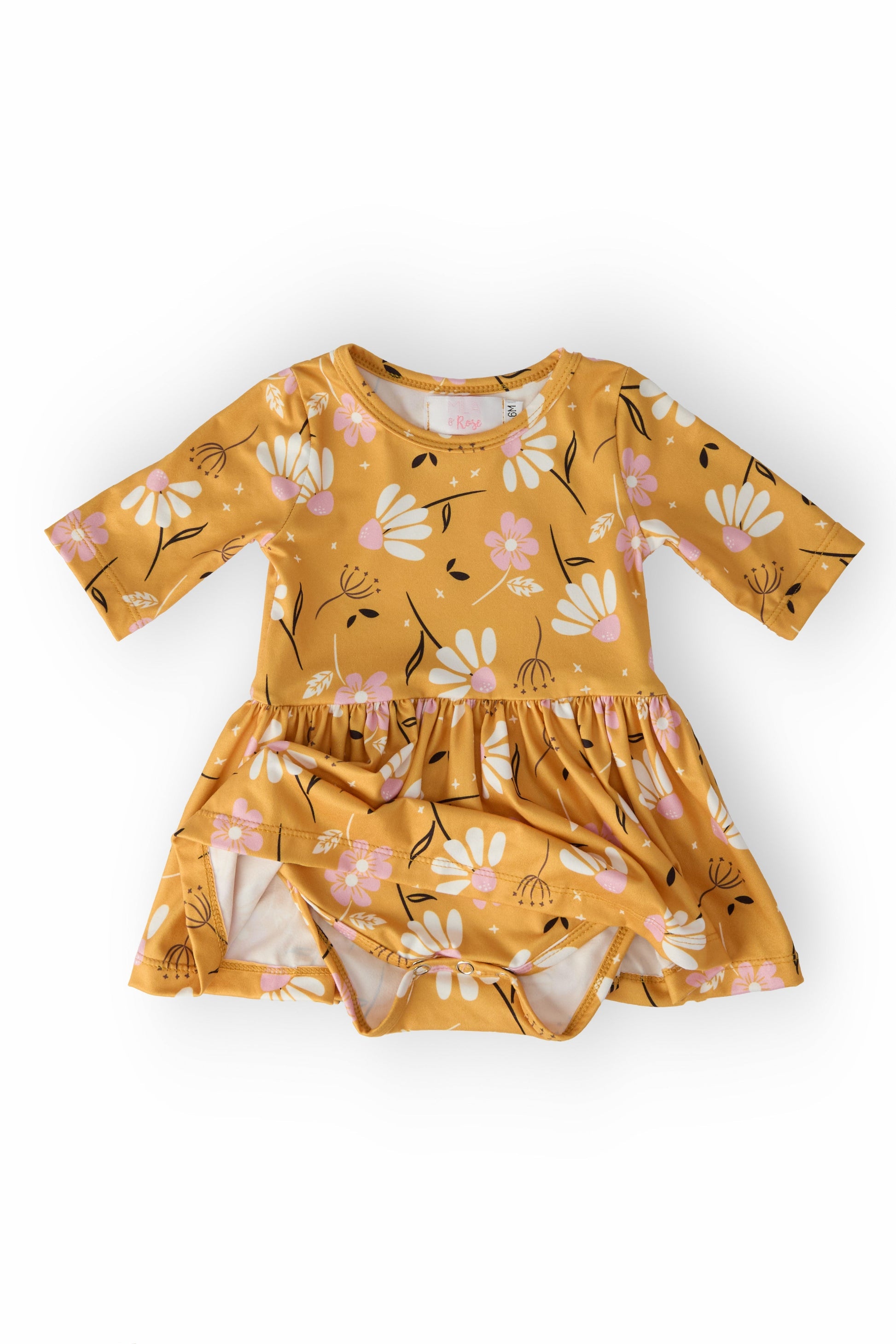 Mila & Rose ® Dandelions in Fall Three Quarter Sleeve Baby Bodysuit - Apparel & Accessories > Clothing > Baby & Toddler Clothing > Baby & Toddler Dresses Twirl Bodysuit - 3/4 Sleeve