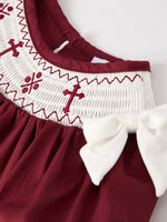 Rylee Faith Designs Dark Red Smocked Church Christ Bishop Christening Dress - Apparel & Accessories > Clothing > One-Pieces Dress