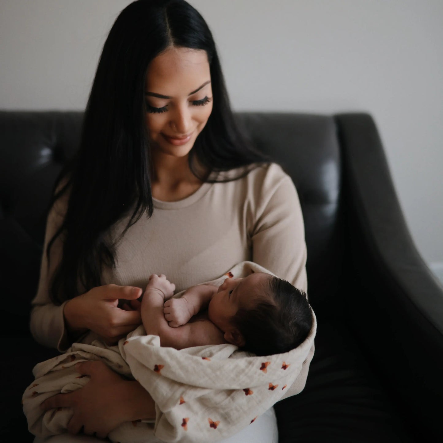Organic Cotton Muslin Swaddle Blanket for Baby Cuddling and Nursing Mushie