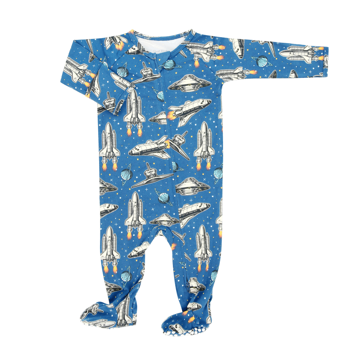 Sweet Bamboo Deep In Orbit Zipper Footie Two Way Zip Silky Fabric - Everetts Place Boutique - 