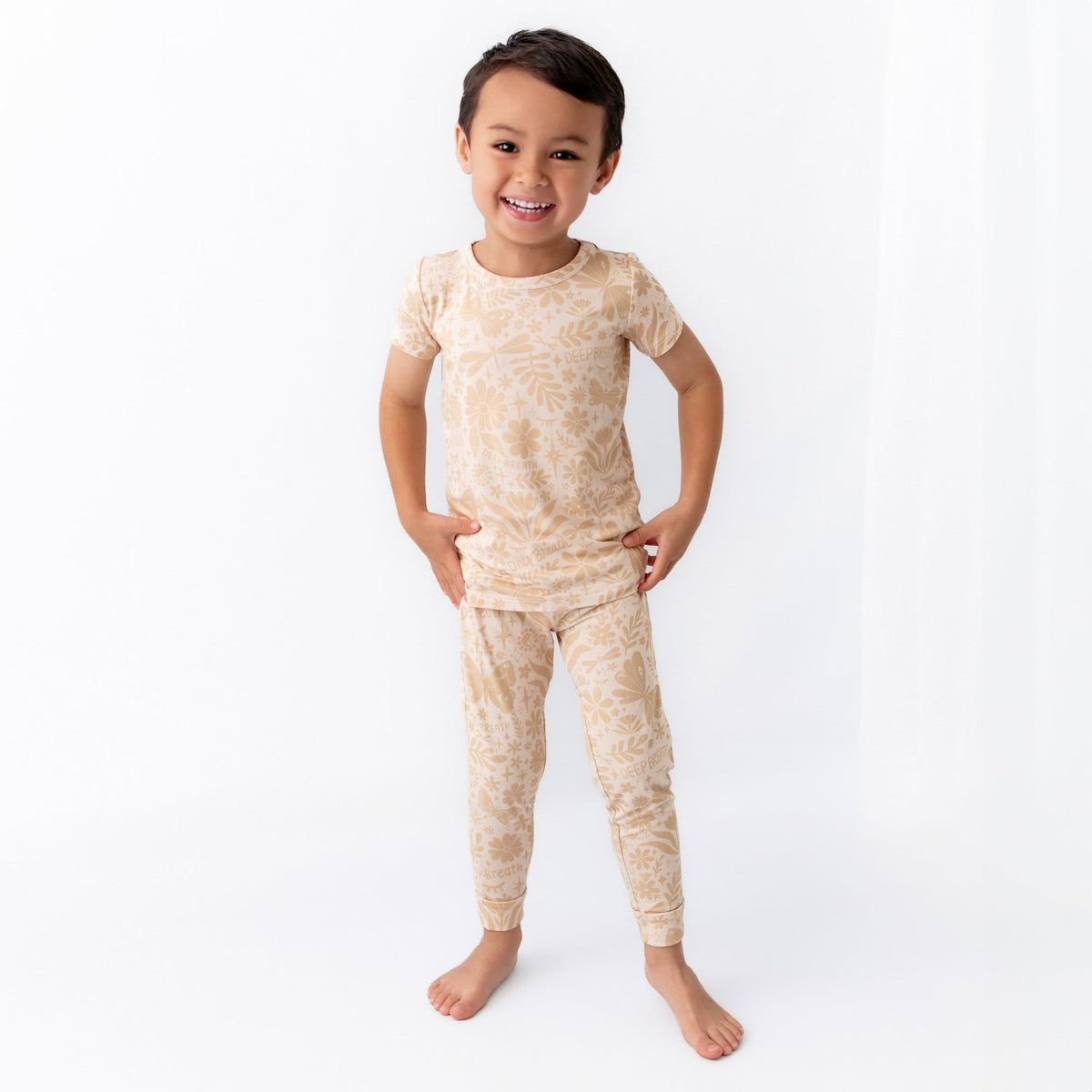 The Second-Skin 2-Piece Short Sleeve Pajama | Om Baby (Beige) by Raising Mama at Everetts Place