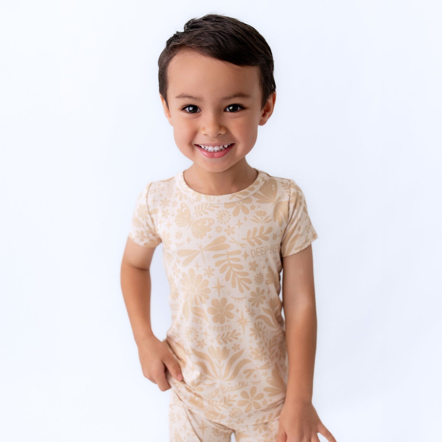 The Second-Skin 2-Piece Short Sleeve Pajama | Om Baby (Beige) by Raising Mama at Everetts Place