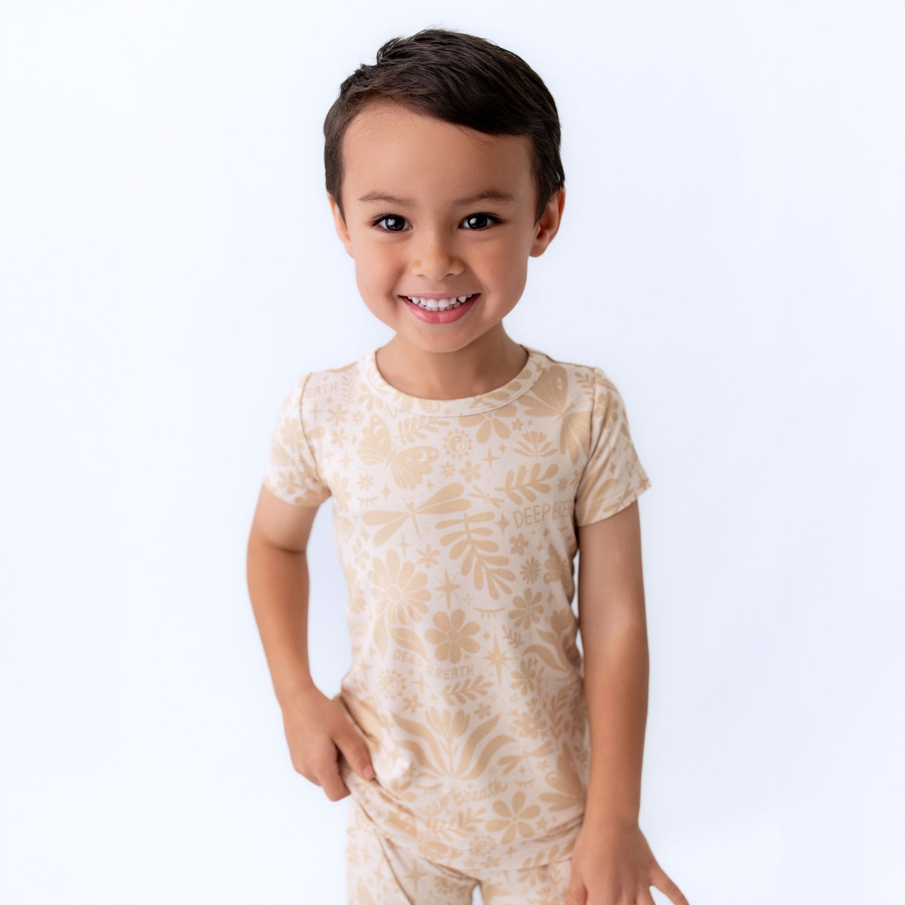 The Second-Skin 2-Piece Short Sleeve Pajama | Om Baby (Beige) by Raising Mama at Everetts Place