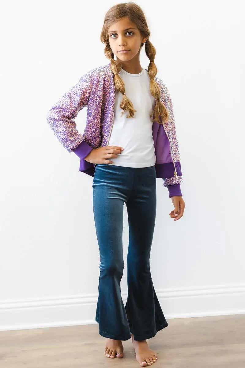 Mila & Rose ® Denim Blue Velvet Bells For Girls Mila And Rose Collection - Apparel & Accessories > Clothing > Pants Velvet Bells