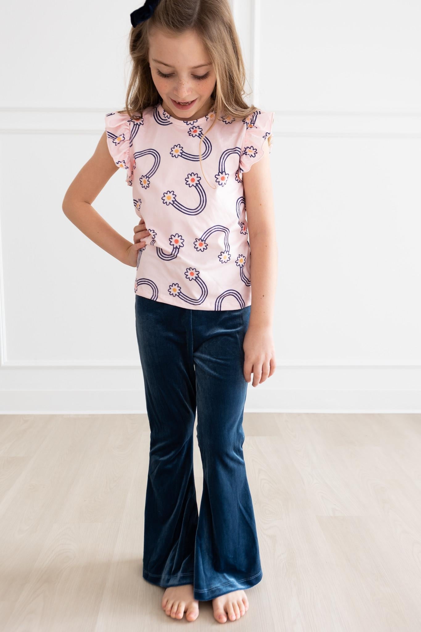 Soft Velvet Leggings - Denim Blue Flared by Mila & Rose ® (view 4 of 8)