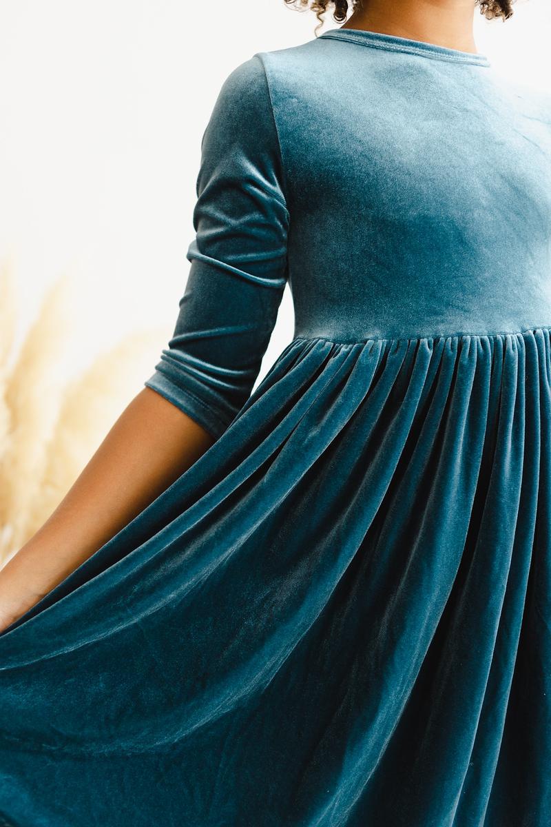 Denim Blue Velvet Twirl Dress for Girls Mila and Rose Mila & Rose ® Everetts Place: Online Boutique