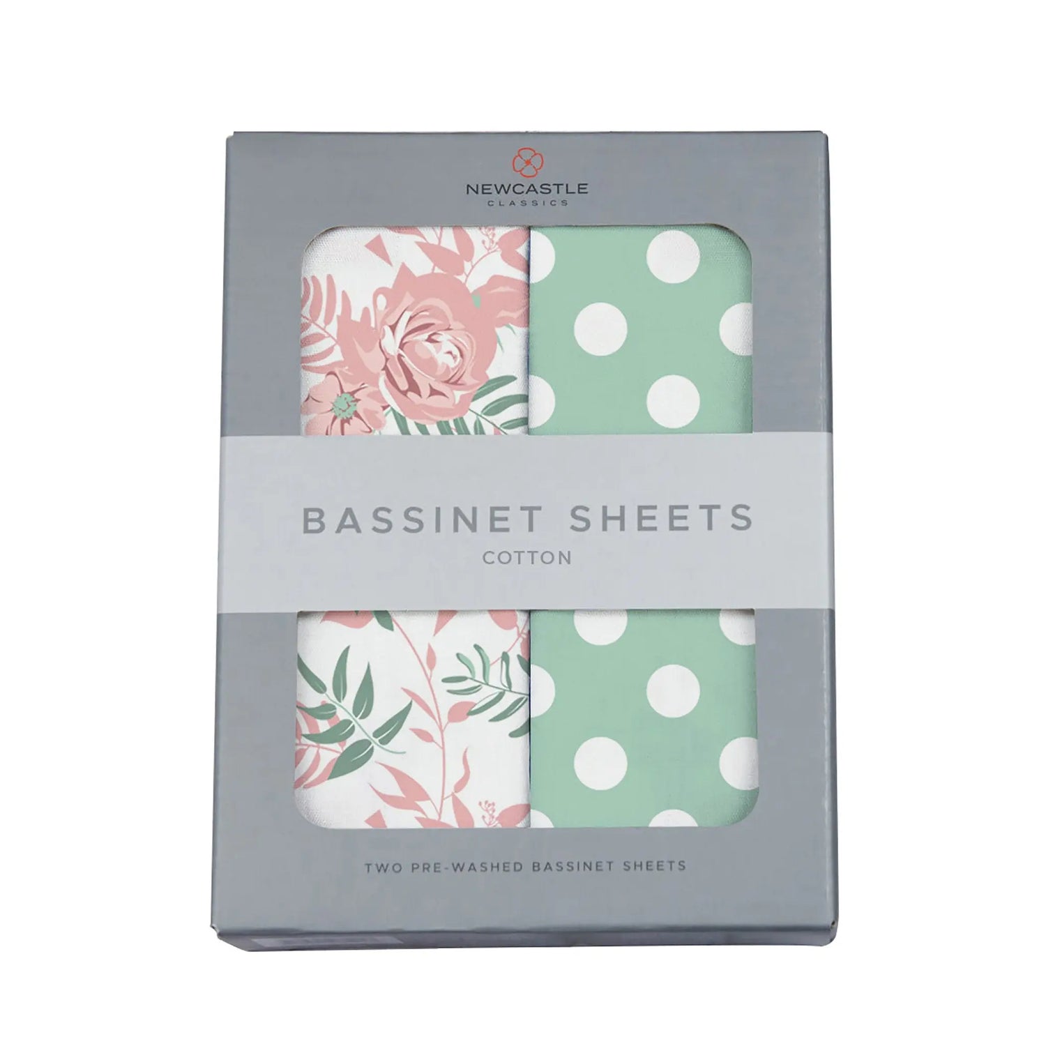 Newcastle Classics Desert Rose Jade Polka Dot Bassinet Sheets Cotton Pad Cover - Cotton Bassinet Sheet