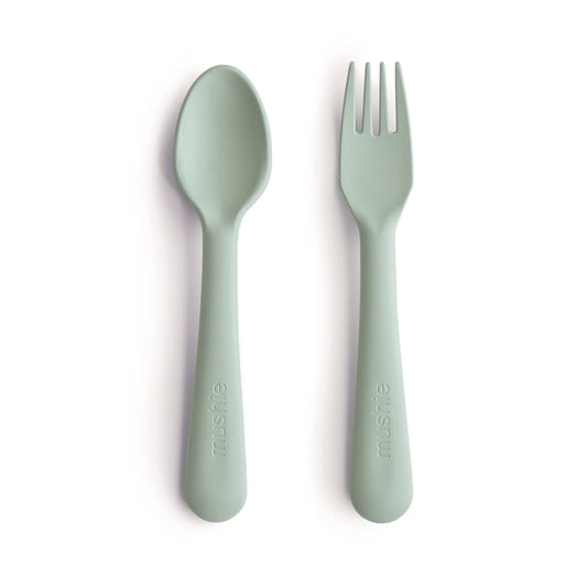 Dinnerware Fork and Spoon Set for Kids BPA Free Plastic Flatware Dishwasher Safe Made in Denmark Mushie Everetts Place: Online Boutique 7.99