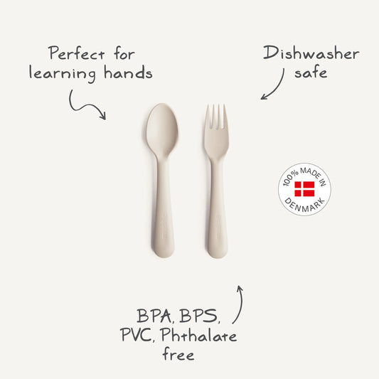Dinnerware Fork and Spoon Set for Kids BPA Free Plastic Flatware Dishwasher Safe Made in Denmark Mushie Everetts Place: Online Boutique