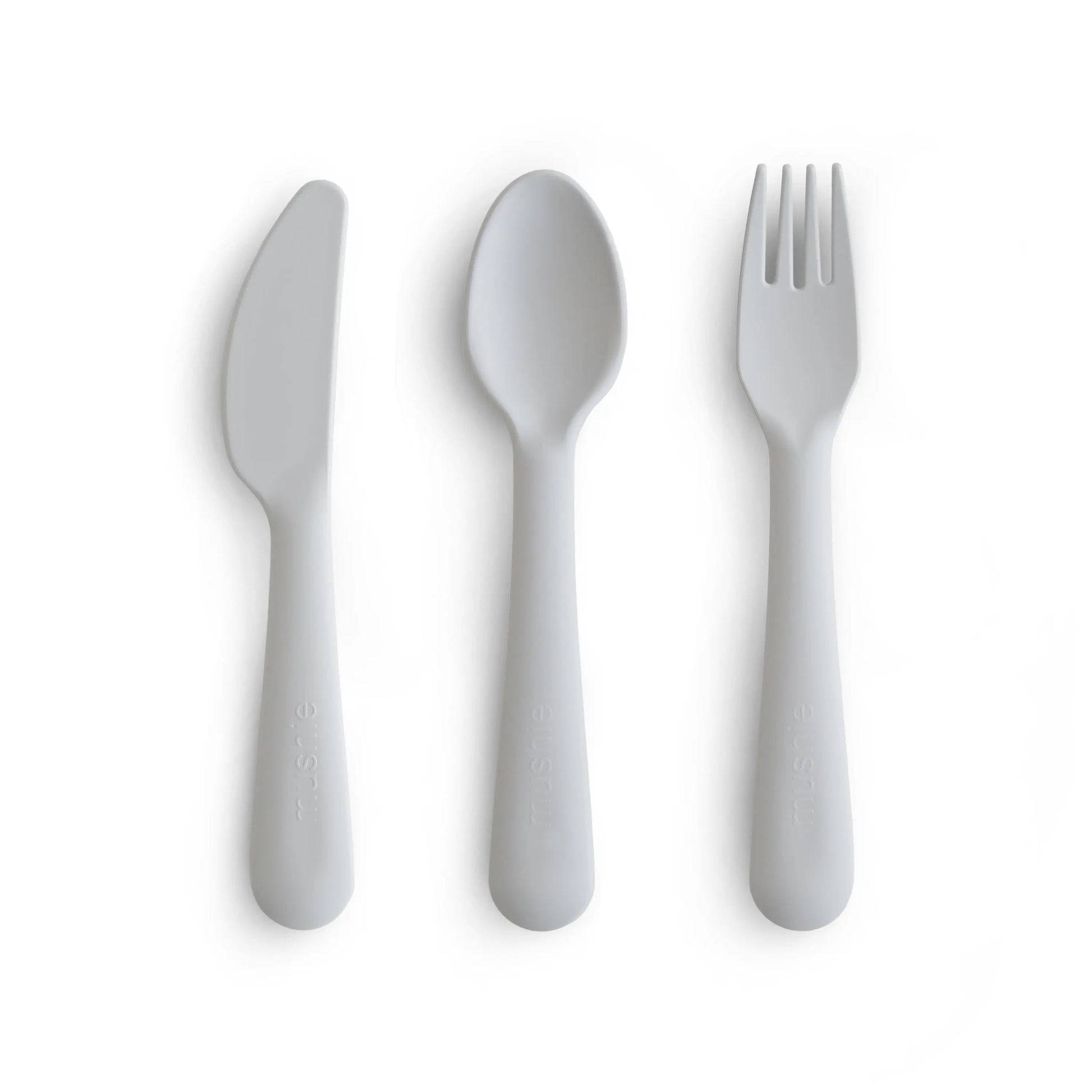 Kids Dinnerware Cutlery Set BPA Free Plastic Fork Spoon Knife Dishwasher Safe Made in Denmark Mushie