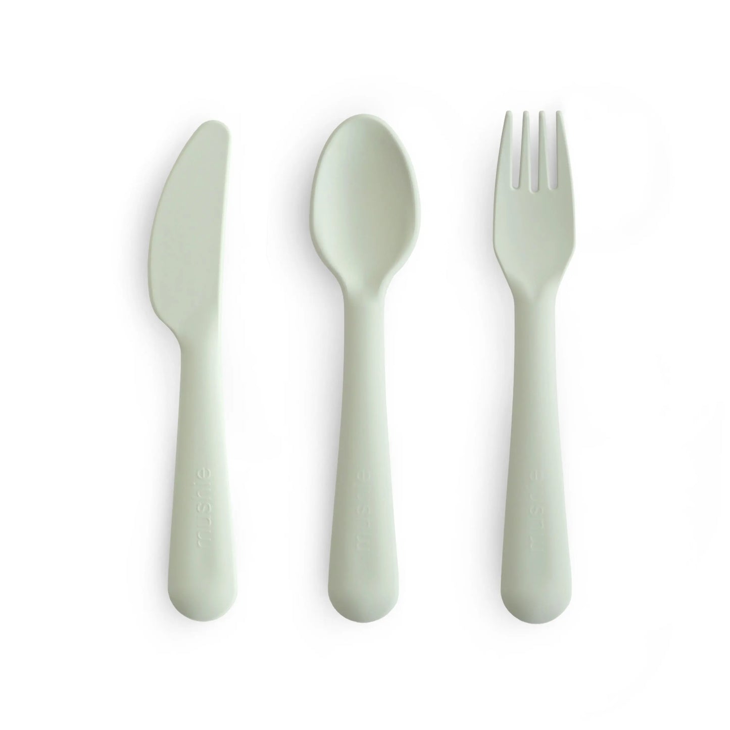 Kids Dinnerware Cutlery Set BPA Free Plastic Fork Spoon Knife Dishwasher Safe Made in Denmark Mushie